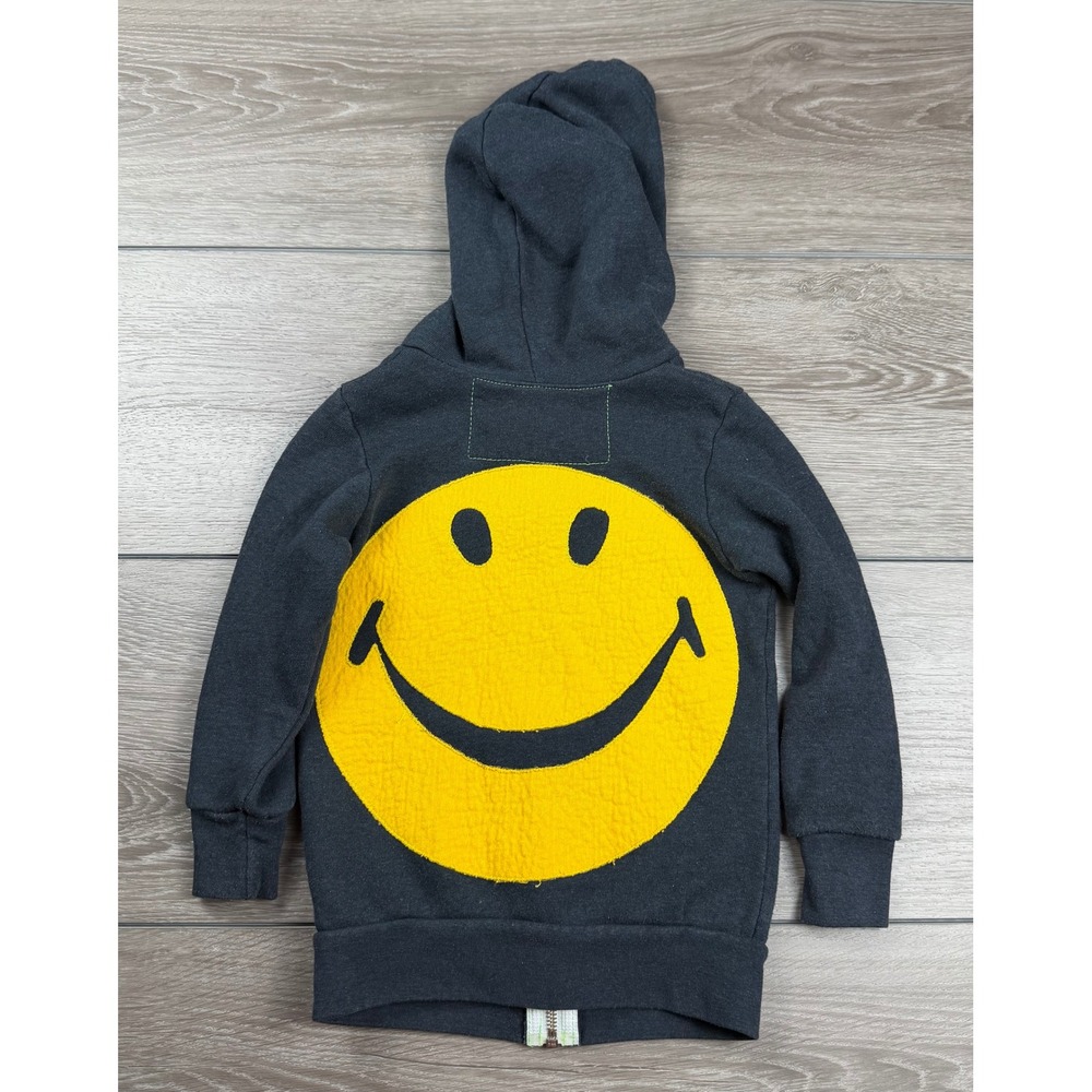 Aviator Nation Kids Hoodie Smiley Face Zip Up Charcoal Gray 2 - Picture 5 of 8